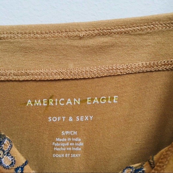 American Eagle Yellow Embroidered Lace Up Tie Tank, Size Small - Picture 8 of 8